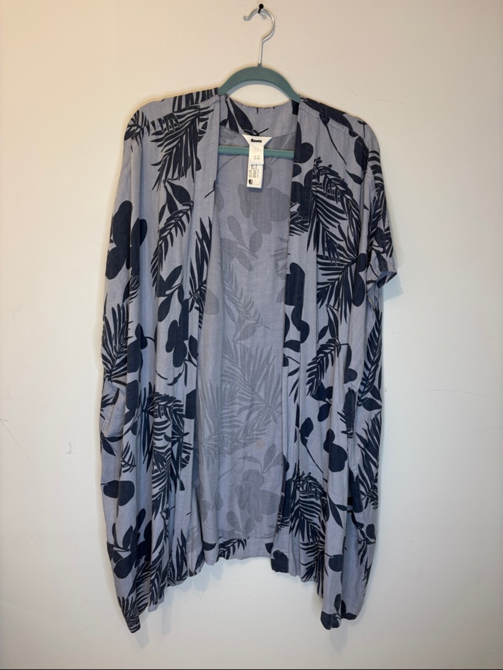 ROOTS - Navy Floral Open-Front Kimono style Beach Coverup
